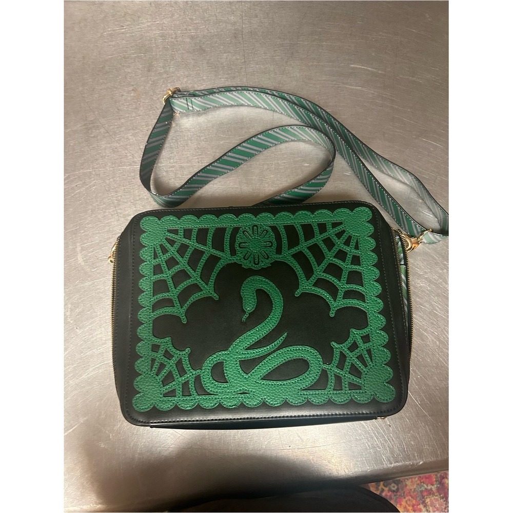 Backstitch Bruja Green Snake Spiderweb Crossbody Bag Black Goth Spooky Purse